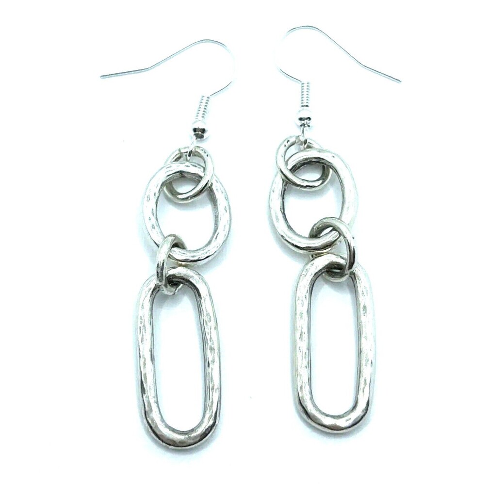 Brighton Circle Oval 2-Hoops Brushed Hammered Silver Tone Custom Earrings